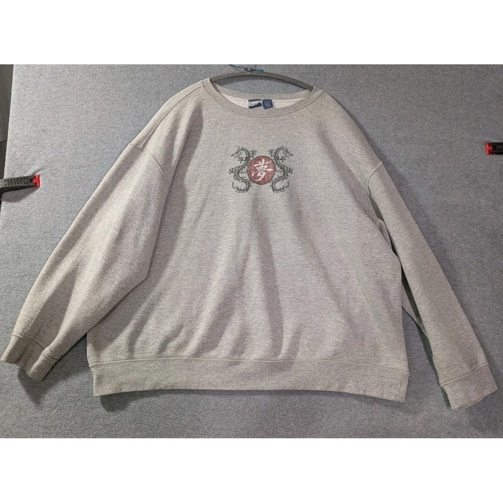 B.U.M. Equipment Dragon Graphic Crewneck Sweatshirt Gray 2XL Y2K Streetwear